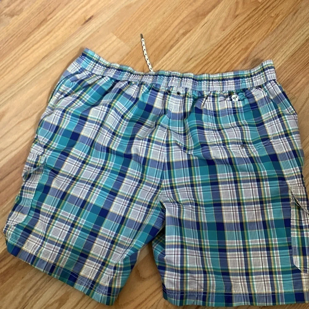 Lands End Madras Plaid Swim Trunks Mens XXL Preppy Nautical Board shorts Surf